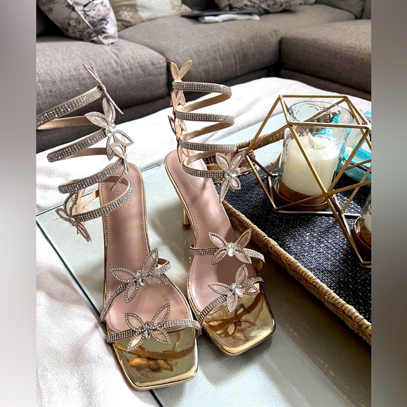 Windsor Butterfly Kiss Metallic Stilleto Heels Gold - Picture 3 of 4